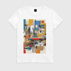 Футболка хлопковая женская Плакат с ретро автомобилем, цвет: белый