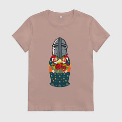 Футболка хлопковая женская Матрёшка в шлеме рыцарском, цвет: пыльно-розовый