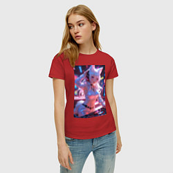 Футболка хлопковая женская Лиса диджей в клубе, цвет: красный — фото 2