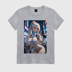 Женская футболка Девушка с пистолетом с киберимплантами