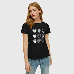 Футболка хлопковая женская Hearts love hand draw, цвет: черный — фото 2