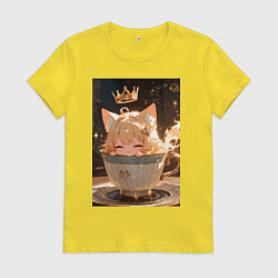 Женская футболка Кошечка с короной в чашке