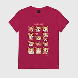 Футболка хлопковая женская Милая собачка с сердечками, цвет: маджента