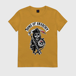 Футболка хлопковая женская Sons of anarchy - логотип, цвет: горчичный