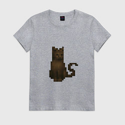Футболка хлопковая женская Пиксельный кот Daggerfall, цвет: меланж