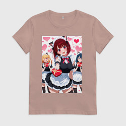 Футболка хлопковая женская Руби Арима Кана и Курокава Аканэ в костюме горничн, цвет: пыльно-розовый