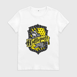 Футболка хлопковая женская Hufflepuff emblem, цвет: белый