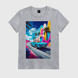 Женская футболка Кабриолет едет по тропическому острову
