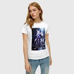 Футболка хлопковая женская Киборг лиса с неоновой подсветкой, цвет: белый — фото 2