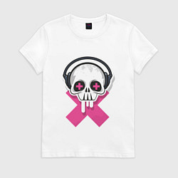 Футболка хлопковая женская Череп в наушниках, цвет: белый