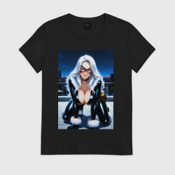 Женская футболка Черная кошка на крыше небоскреба