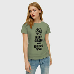 Футболка хлопковая женская Keep Calm & Drive VW, цвет: авокадо — фото 2