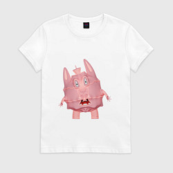 Футболка хлопковая женская Cartoon monster pink, цвет: белый