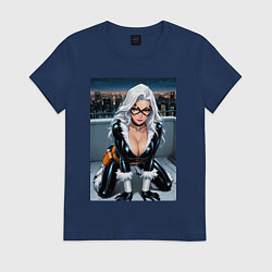 Женская футболка Черная кошка на крыше небоскреба