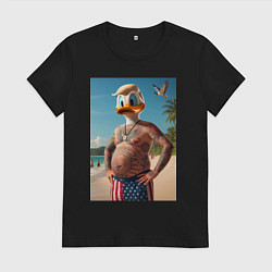 Футболка хлопковая женская Donald Duck-Trump on a Florida beach, цвет: черный
