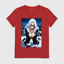 Женская футболка Черная кошка на крыше небоскреба