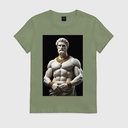Футболка хлопковая женская Античный герой с цепочкой, цвет: авокадо