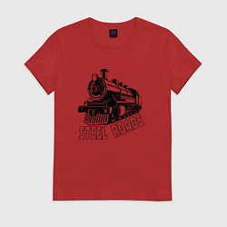 Футболка хлопковая женская Паровоз в перспективе, цвет: красный