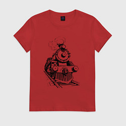Футболка хлопковая женская Векторный паровоз, цвет: красный