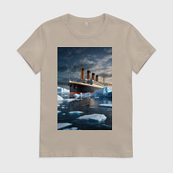 Женская футболка Титаник плывет среди айсбергов