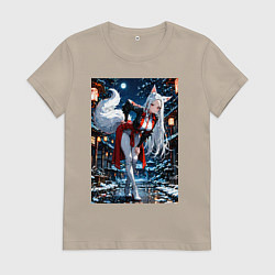 Женская футболка Белоснежная лиса лунной ночью