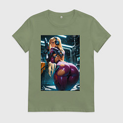 Женская футболка Девушка с оружием в киберпанк стиле