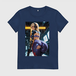 Женская футболка Девушка с оружием в киберпанк стиле