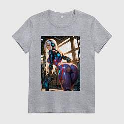 Женская футболка Девушка с оружием в киберпанк стиле