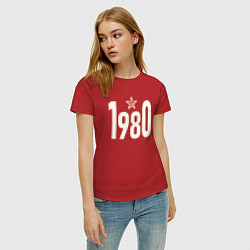 Футболка хлопковая женская Рожден 1980 с звездой и серпом, цвет: красный — фото 2