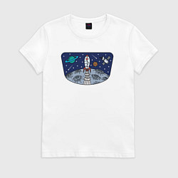 Футболка хлопковая женская Space travel, цвет: белый
