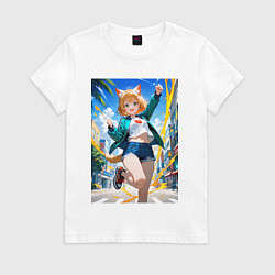 Женская футболка Позитивная лисичка поднимающая настроение