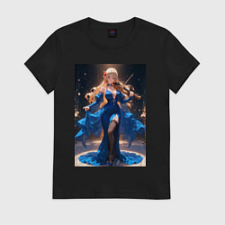 Футболка хлопковая женская Девушка в вечернем платье играет на скрипке, цвет: черный