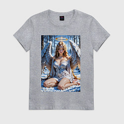 Женская футболка Девушка-ангел на снегу в лесу