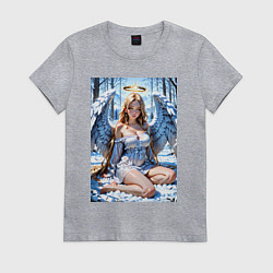 Женская футболка Девушка-ангел на снегу в лесу