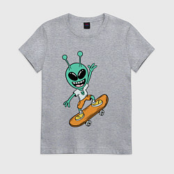 Футболка хлопковая женская Инопланетянин на скейтборде, цвет: меланж