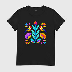 Женская футболка Неоновые цветы и птицы