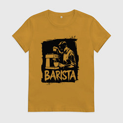 Футболка хлопковая женская Бариста и кофемашина, цвет: горчичный