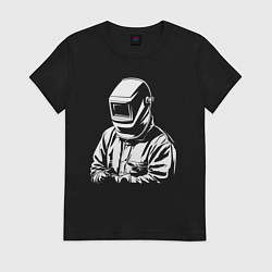 Футболка хлопковая женская Сварщик в маске, цвет: черный