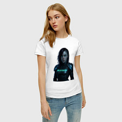 Футболка хлопковая женская Билли Айлиш в космическом костюме, цвет: белый — фото 2