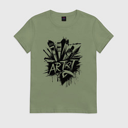 Футболка хлопковая женская Художник букет из кистей, цвет: авокадо