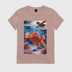 Женская футболка Рыбка клоун плавает с черепахами