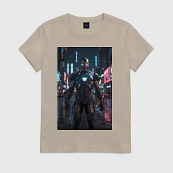 Женская футболка Железный человек посреди ночного города