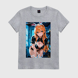 Футболка хлопковая женская Девушка в откровенном наряде с ушками, цвет: меланж