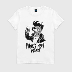 Футболка хлопковая женская Bender - punks not dead motto, цвет: белый