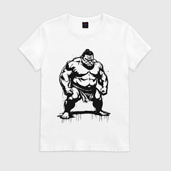 Футболка хлопковая женская Грозный сумоист, цвет: белый
