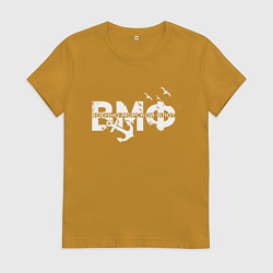 Футболка хлопковая женская ВМФ с якорем и чайками, цвет: горчичный