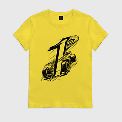 Женская футболка Гоночный автомобиль и цифра 1