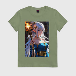 Женская футболка Прекрасная эльфийка-маг с шаром огня