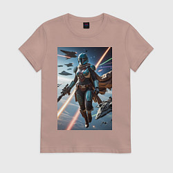 Женская футболка Девушка-мандалорец в космосе