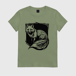 Женская футболка Песец черный орнамент